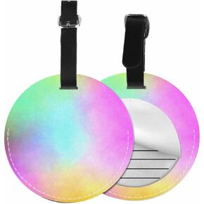 1 Pcs Luggage Tag Abstract Rainbow Privacy Cover ID Label Address Card for Travel Bag Suitcase Dye Gradient Art Color Green Blue Colorful Pattern Design Leather Luggage Tag Travel(Round)