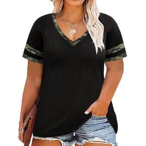 TIYOMI Plus Size Tops for Women Henley V Neck Short Sleeve Tunic Leopard Cheetah Color Block Tees Summer T Shirts