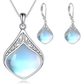 YAFEINI Moonstone Necklace and earrings set Sterling Silver Vintage Filigree Teardrop Jewelry Gifts for Women Girls in Saudi Arabia