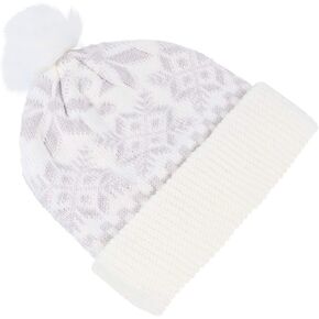 BESPORTBLE Christmas Knitted Beanie Snowflakes Pattern Warm Winter Hat Cap with Pompom for Women and White