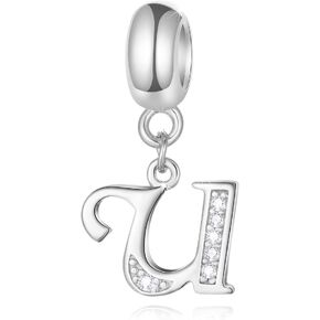 CRISNATA 26 Letter Pendant Charms, Polished 925 Sterling Silver Complete Initial A-Z Dangling CZ Stone Alphabet Beads, fits European Bracelet Necklace, Gift for Mother/Father/Daughter/Son/Sister/Aunt