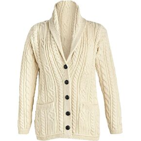 Merino Wool Cable Knit Irish Shawl Cardigan Sweater for Women Made in Ireland