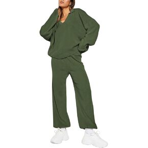 LaSuiveur Women's 2 Piece Outfits Sweater Sets Knit Pullover V Neck Oversized Tops and High Waisted Pants Lounge Set