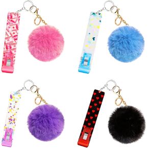 أداة التقاط البطاقات للأظافر الطويلة، 4 قطع من الأكريليك لسحب بطاقات الائتمان وأجهزة الصراف الآلي ومشابك لبطاقات السحب الآلي مع سلسلة مفاتيح كرة بوم بوم، أداة دفع للتباعد الاجتماعي بدون لمس، هدايا عيد الحب للنساء والفتيات in Kuwait