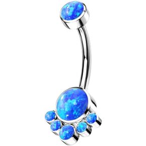 Pierced Owl - 14G G23 Implant Grade Titanium Internally Threaded Top Round Bezel Set Synthetic Opal Cluster Navel Belly Button Ring