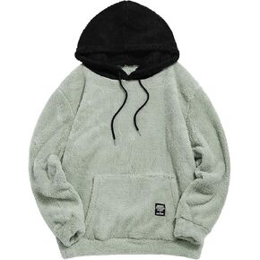 ZAFUL Color Blocking Fuzzy Hoodie Unisex Men Sherpa Pullover Loose Fluffy Sweatshirt in Kuwait
