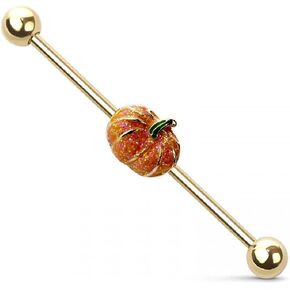 Pierced Owl - 14GA Little Glitter Pumpkin 316L Surgical Stainless Steel Industrial Cartilage Barbell