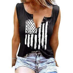 American Flag Tank Tops Women Patriotic Shirt USA Flag Sleeveless T-Shirt 4th of July Tee Tops