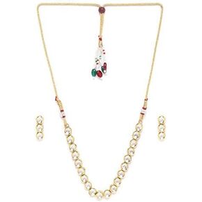 بريااسي طقم مجوهرات نحاسي قصير مطلي بالذهب وقلادة للبنات والنساء (ياقوت) (ذهبي), Short, مطلي بالذهب, كوندان in Kuwait