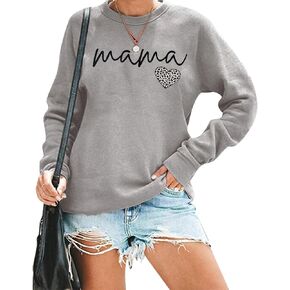 MNLYBABY Mama Sweatshirt Women Crewneck Leopard Heart Graphic Pullover Top Causal Long Sleeve Blouse Clothes
