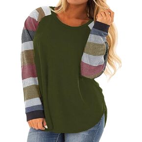 Kancystore Womens Plus Size Tops Color Block Raglan Long Sleeve Shirts Casual Fall Crewneck Sweatshirts