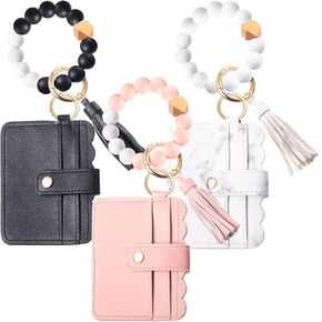 Ecally 3 Pcs Silicone Wristlet Keychain Bracelet Keychain Wallet in 3 Colors, Keychains Wallet Key Ring Key Ring Silicone Bead Bangle, Tassel Card Pocket Wallet Keychains Wallet for Woman in Saudi Arabia