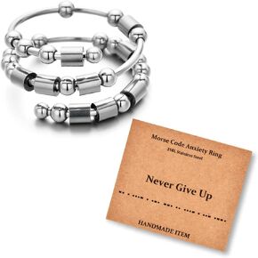 LNIEER Morse Code Rings for Women Men Funny Inspirational Gifts Stainless Steel Fidget Rings for Anxiety Anxiety Ring with Beads Spinner Ring Fidget Ring Message Friendship Gifts Jewelry Birthday Gifts