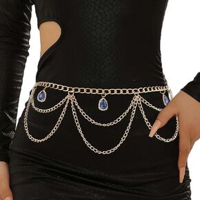 Bounzhi Waist Chain Belt Boho Metal Body Chain Sexy Belly Chain for Dress Rhinestone Beach Body Jewelry for Women and Girls