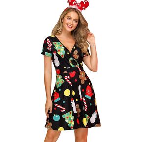 For G and PL Women's Christmas Short Sleeves V Neck Wrap Dress in Kuwait