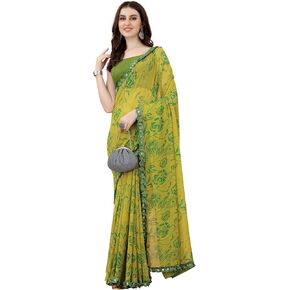 MAHEK Fab Indian Sarees for Women's All Over New Fancy Printed Georgette Saree with Mirro Border sari & Blouse Piece