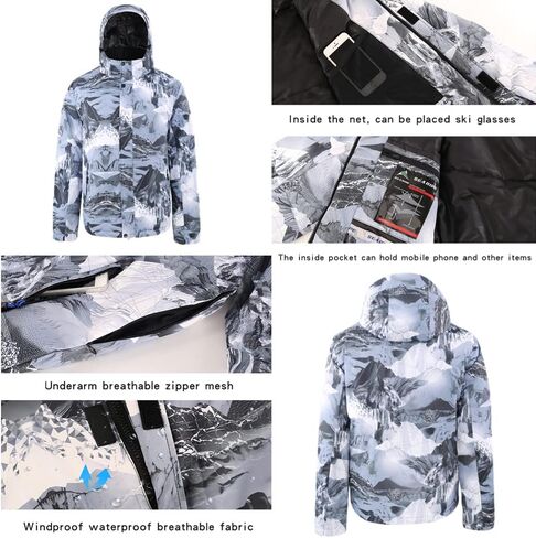 YEEFINE Men's Ski Suit Waterproof Snowsuit Winter Ski Jacket and Pants Set Outdoor Warm Snow Snowboard Suit in Kuwait