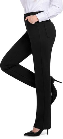 بووير سروال عمل للنساء، سروال رسمي مطاطي مع جيوب، بنطلون بقصة مستقيمة للنساء للعمل والعمل الكاجوال in Kuwait