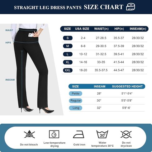 بووير سروال عمل للنساء، سروال رسمي مطاطي مع جيوب، بنطلون بقصة مستقيمة للنساء للعمل والعمل الكاجوال in Kuwait