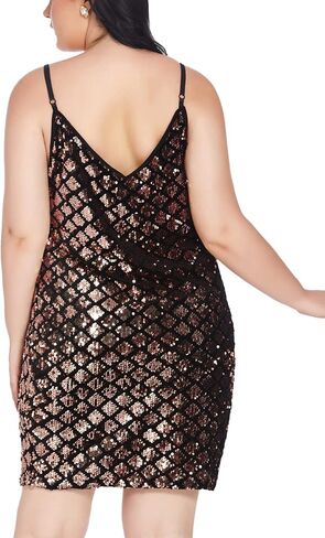 IN'VOLAND Sequin Dress Plus Size V Neck Sparkly Cocktail Dresses for Women Sexy Mini Glitter Prom Evening Party Dress in Saudi Arabia
