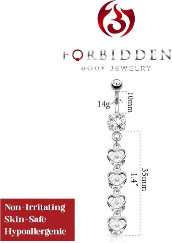 Forbidden Body Jewelry Surgical Steel CZ Cascade of Hearts Dangle Belly Button Ring in Saudi Arabia