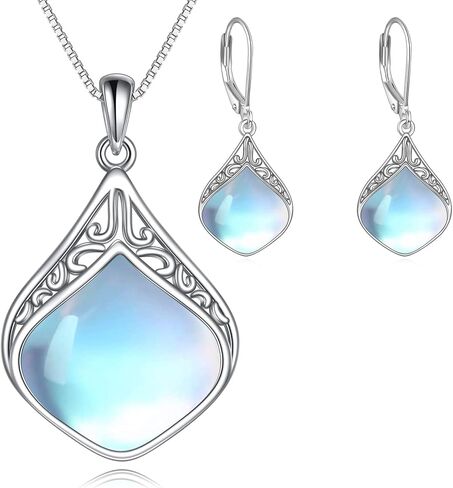 YAFEINI Moonstone Necklace and earrings set Sterling Silver Vintage Filigree Teardrop Jewelry Gifts for Women Girls in Saudi Arabia