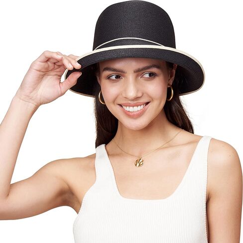 Pineapple&Star Maures Cloche Bucket Straw Sun Hat Fine Braid UPF 50+ for Women in Kuwait