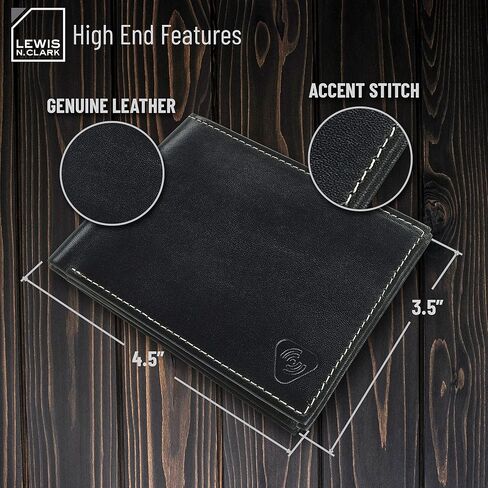 محفظة Lewis N. Clark من الجلد RFID للرجال، ملحقات السفر 6 فتحات لبطاقة الائتمان، كم لبطاقة الهوية، محفظة ثنائية الطي، أسود in Kuwait