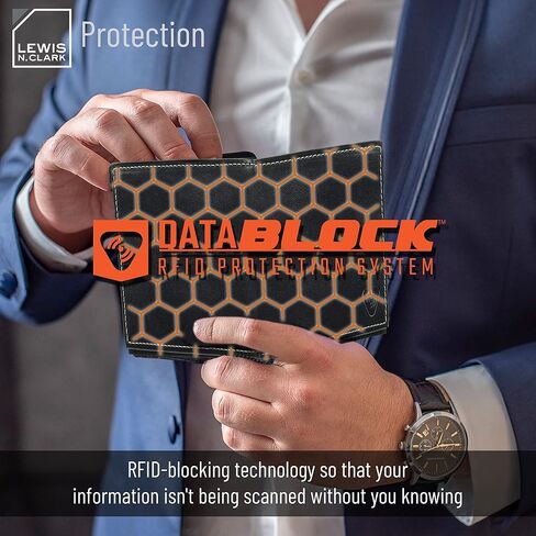 محفظة Lewis N. Clark من الجلد RFID للرجال، ملحقات السفر 6 فتحات لبطاقة الائتمان، كم لبطاقة الهوية، محفظة ثنائية الطي، أسود in Kuwait