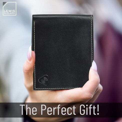 محفظة Lewis N. Clark من الجلد RFID للرجال، ملحقات السفر 6 فتحات لبطاقة الائتمان، كم لبطاقة الهوية، محفظة ثنائية الطي، أسود in Kuwait