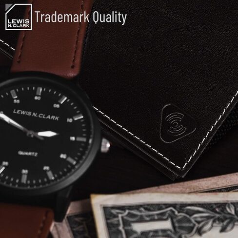 محفظة Lewis N. Clark من الجلد RFID للرجال، ملحقات السفر 6 فتحات لبطاقة الائتمان، كم لبطاقة الهوية، محفظة ثنائية الطي، أسود in Kuwait