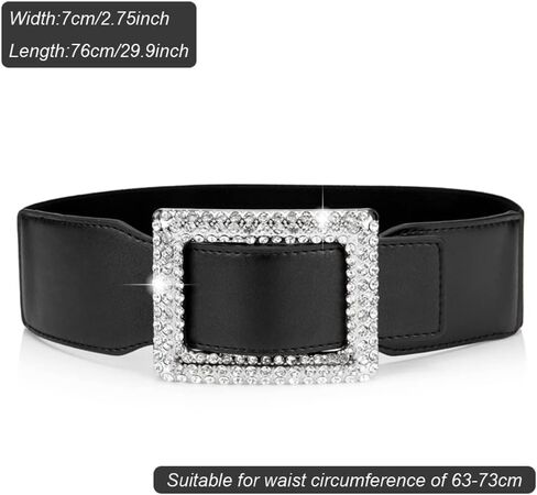 حزام خصر عريض مرن للنساء من وينكي، حزام خصر مطاطي رترو مع ابزيم من حجر الراين للفساتين والمعاطف - اسود، مقاس واحد, أسود, مقاس واحد in Kuwait