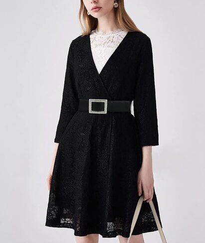 حزام خصر عريض مرن للنساء من وينكي، حزام خصر مطاطي رترو مع ابزيم من حجر الراين للفساتين والمعاطف - اسود، مقاس واحد, أسود, مقاس واحد in Kuwait