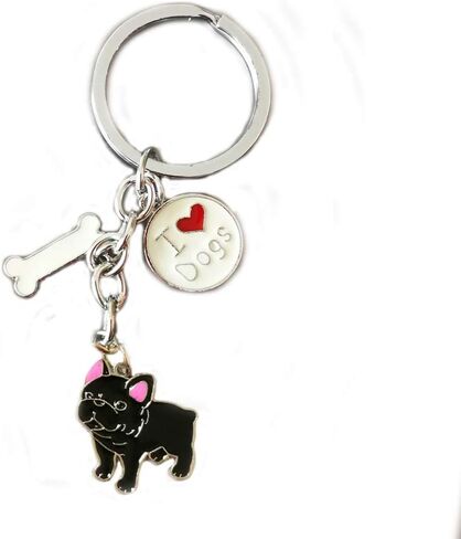 BECHANMIG Keychains, Lovely Dog Key-ring Portable Metal Keychain Keyring Key Decor Car Keyring Tag (Black French Bulldog) in Kuwait