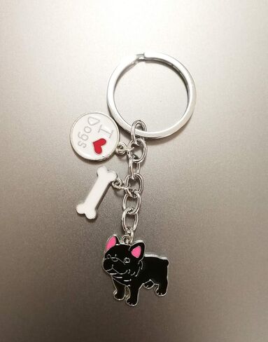 BECHANMIG Keychains, Lovely Dog Key-ring Portable Metal Keychain Keyring Key Decor Car Keyring Tag (Black French Bulldog) in Kuwait
