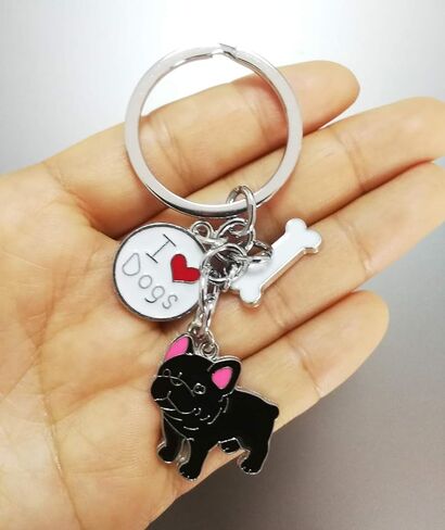 BECHANMIG Keychains, Lovely Dog Key-ring Portable Metal Keychain Keyring Key Decor Car Keyring Tag (Black French Bulldog) in Kuwait
