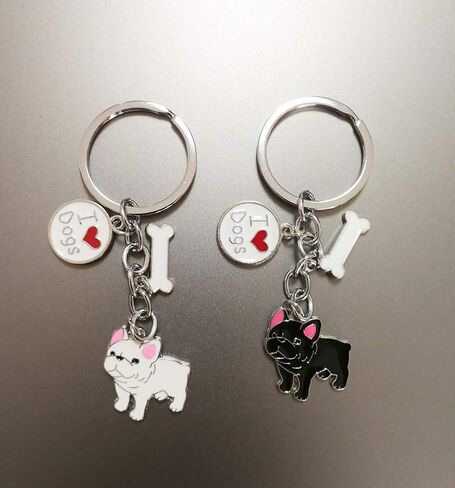 BECHANMIG Keychains, Lovely Dog Key-ring Portable Metal Keychain Keyring Key Decor Car Keyring Tag (Black French Bulldog) in Kuwait