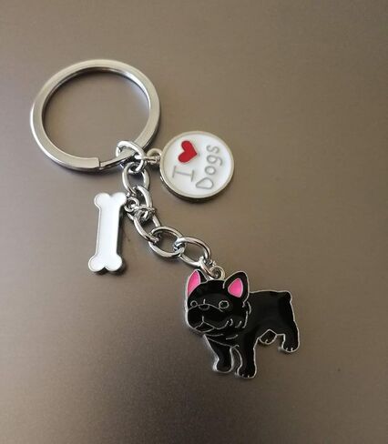 BECHANMIG Keychains, Lovely Dog Key-ring Portable Metal Keychain Keyring Key Decor Car Keyring Tag (Black French Bulldog) in Kuwait