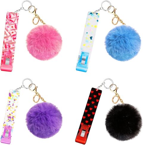 أداة التقاط البطاقات للأظافر الطويلة، 4 قطع من الأكريليك لسحب بطاقات الائتمان وأجهزة الصراف الآلي ومشابك لبطاقات السحب الآلي مع سلسلة مفاتيح كرة بوم بوم، أداة دفع للتباعد الاجتماعي بدون لمس، هدايا عيد الحب للنساء والفتيات in Kuwait