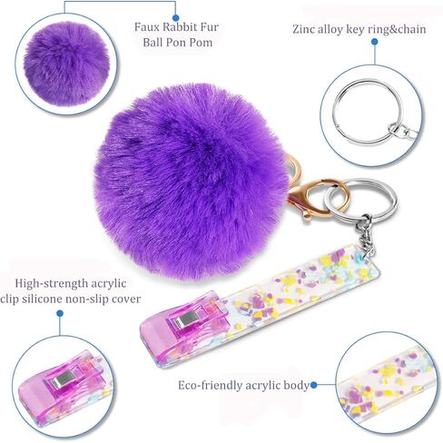 أداة التقاط البطاقات للأظافر الطويلة، 4 قطع من الأكريليك لسحب بطاقات الائتمان وأجهزة الصراف الآلي ومشابك لبطاقات السحب الآلي مع سلسلة مفاتيح كرة بوم بوم، أداة دفع للتباعد الاجتماعي بدون لمس، هدايا عيد الحب للنساء والفتيات in Kuwait