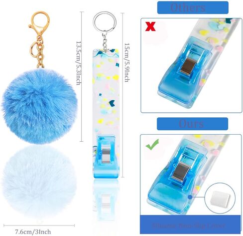 أداة التقاط البطاقات للأظافر الطويلة، 4 قطع من الأكريليك لسحب بطاقات الائتمان وأجهزة الصراف الآلي ومشابك لبطاقات السحب الآلي مع سلسلة مفاتيح كرة بوم بوم، أداة دفع للتباعد الاجتماعي بدون لمس، هدايا عيد الحب للنساء والفتيات in Kuwait