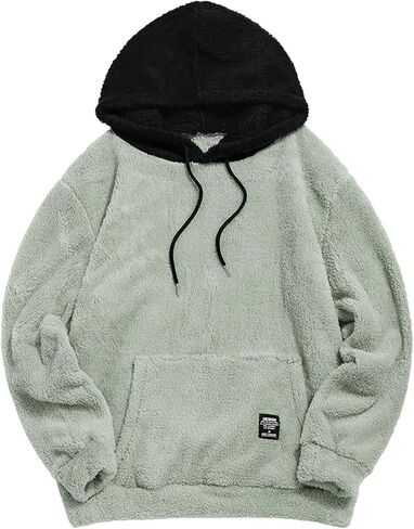 ZAFUL Color Blocking Fuzzy Hoodie Unisex Men Sherpa Pullover Loose Fluffy Sweatshirt in Kuwait
