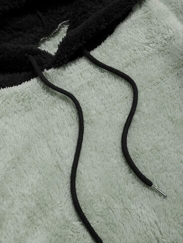 ZAFUL Color Blocking Fuzzy Hoodie Unisex Men Sherpa Pullover Loose Fluffy Sweatshirt in Kuwait