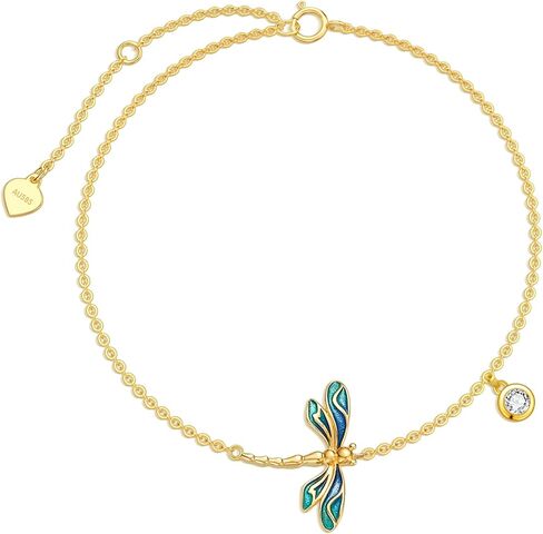SISGEM Real 10k Gold Dragonfly Bracelet for Women, Solid 10 Karat Gold Animal Lover Wrist Jewelry Gifts for Her, 6.8"+0.8"+0.8" in Saudi Arabia