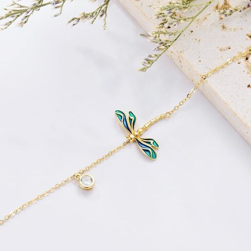 SISGEM Real 10k Gold Dragonfly Bracelet for Women, Solid 10 Karat Gold Animal Lover Wrist Jewelry Gifts for Her, 6.8"+0.8"+0.8" in Saudi Arabia