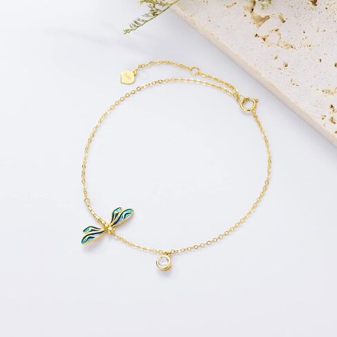 SISGEM Real 10k Gold Dragonfly Bracelet for Women, Solid 10 Karat Gold Animal Lover Wrist Jewelry Gifts for Her, 6.8"+0.8"+0.8" in Saudi Arabia