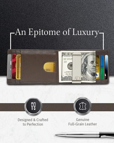 Access Denied Real Leather Wallets For Men - Money Clip Bifold Wallet RFID Front Pocket Thin Minimalist Mens Wallet Credit Card Holder in Kuwait