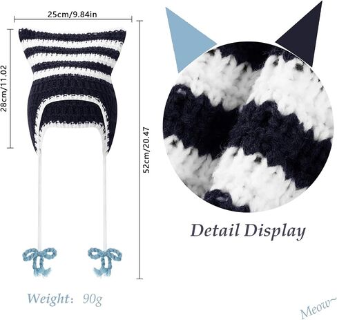 Yoawdats Crochet Knit Hats for Women Cute Cat Ear Grunge Goth Autumn Winter Soft Warm Ear Protector Y2K Drawstrings Beanies in Saudi Arabia