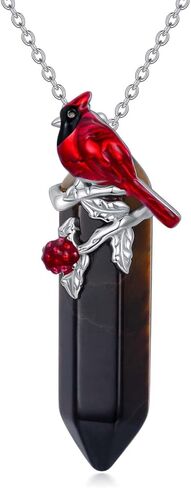 Plesitep الكاردينال قلادة 925 الفضة الاسترليني الريكي شفاء الكريستال الطبيعي سداسية عين النمر حجر الكاردينال الطيور قلادة قلادة للنساء الفتيات in Kuwait