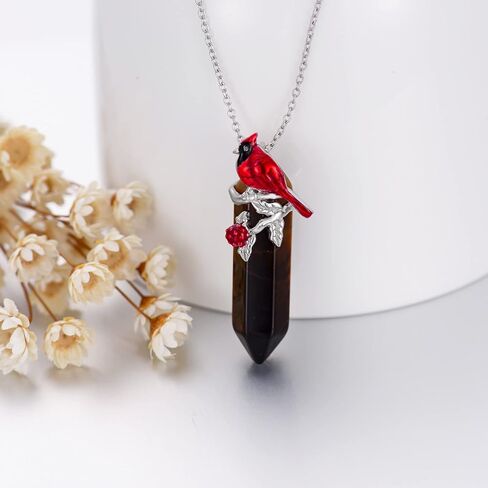 Plesitep الكاردينال قلادة 925 الفضة الاسترليني الريكي شفاء الكريستال الطبيعي سداسية عين النمر حجر الكاردينال الطيور قلادة قلادة للنساء الفتيات in Kuwait